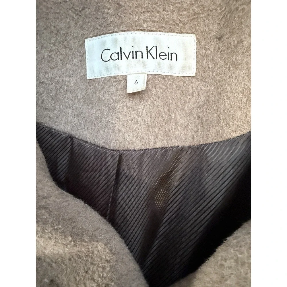 Calvin Klein Women's Double Breasted Wool Button Pea Coat Lined Pockets Sz 6 Tan